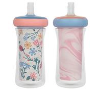 The First Years Insulated Straw Cups for Toddlers 2pk - Ladybug & Marbled - Pink & Blue