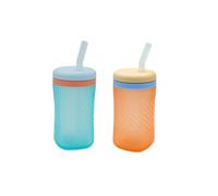 The First Years Silicone Squeeze & Sip Straw Cup - Spill-Proof Toddler Training Cups - Dishwasher Safe - Orange and Blue - 7 oz - 2 Count - Ages 6 Months+