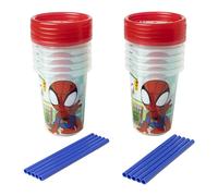 The First Years Spidey and His Amazing Friends Take & Toss Toddler Straw Cups - Spill Proof Toddler Sippy Cups with Snap On Lids and Straws - Spider-Man Gifts and Party Supplies - 10 Oz - 10 Count