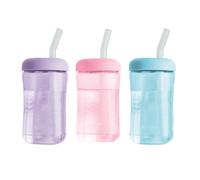 The First Years Squeeze & Sip Toddler Straw Cups - Squeezable Transition Sippy Cup with Silicone Straw - Toddler Feeding Supplies - Pink/Purple/Blue