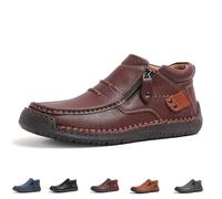 The First Young Driving Boots Men, Handmade Premium Leather Slip-On Driving Boots, Waterproof Breathable, Walking Shoe Travel & Outdoor (Dark Brown,12.5)