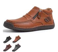 The First Young Driving Boots Men, Men’s Handmade Premium Leather Slip-On Driving Boots, Travel & Outdoor, Waterproof (light brown,8)