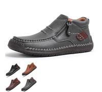 The First Young Driving Boots Men, Men’s Handmade Premium Leather Slip-On Driving Boots, Travel & Outdoor, Waterproof (gray,11)