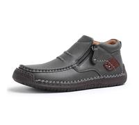 The First Young Driving Boots Men, New Men’s Handmade Premium Leather Slip-On Driving Boots Travel, for Outdoor,everyday life (Gray,6.5)