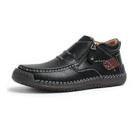 The First Young Driving Boots Men, New Men’s Handmade Premium Leather Slip-On Driving Boots Travel, for Outdoor,everyday life (Black,7.5)