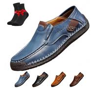 The First Young Men's Handmade Leather Loafers - Slip on Low Top,Lightweight Comfortable Breathable,Orthopedic Leather Boots(Blue,6.5 UK)