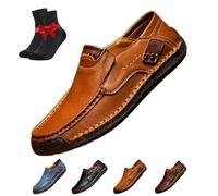 The First Young Men's Handmade Leather Loafers - Slip on Low Top,Lightweight Comfortable Breathable,Orthopedic Leather Boots(Yellow-Brown,7.5 UK)