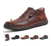 The First Young Men's Orthopedic Leather Driving Boots, Handmade Premium Slip-On Chukka Boots with Wide Toe & Arch Support, Waterproof Non-Slip Sole for Casual, Work & Outdoor (11,Dark Brown-Fleece)