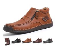 The First Young Men's Orthopedic Leather Driving Boots, Handmade Premium Slip-On Chukka Boots with Wide Toe & Arch Support, Waterproof Non-Slip Sole for Casual, Work & Outdoor (11,Light Brown)