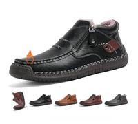 The First Young Men's Orthopedic Leather Driving Boots, Handmade Premium Slip-On Chukka Boots with Wide Toe & Arch Support, Waterproof Non-Slip Sole for Casual, Work & Outdoor (12,Black-Fleece)