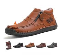 The First Young Men's Orthopedic Leather Driving Boots, Handmade Premium Slip-On Chukka Boots with Wide Toe & Arch Support, Waterproof Non-Slip Sole for Casual, Work & Outdoor (12,Light Brown-Fleece)
