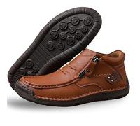 The First Young Mens Slip Ons,Men’s Handmade Premium Leather Slip-On Work Hiking Causal Shoes (Brown,8.5)