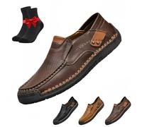 The First Young Men's Stylish Hollow Breathable Leather Sports - Slip-on Design,for Leisure,Walking,Office,Travel and Outdoor(Dark Brown,7.5 UK)