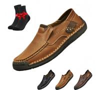 The First Young Men's Stylish Hollow Breathable Leather Sports - Slip-on Design,for Leisure,Walking,Office,Travel and Outdoor(Yellow - Brown,8.5 UK)