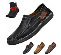 The First Young Men's Stylish Hollow Breathable Leather Sports - Slip-on Design,for Leisure,Walking,Office,Travel and Outdoor(Black,5.5 UK)