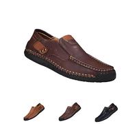 The First Young Shoes Men, 2025 New Men’s Handmade Premium Leather Slip-On Driving Boots(Dark brown,US6.5)