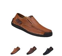 The First Young Shoes Men, 2025 New Men’s Handmade Premium Leather Slip-On Driving Boots(Light brown,US7)