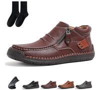 The First Young Shoes Men, Handmade Premium Leather Motorcycle Boots, Anti-Slip Rubber Outsole & Side Zipper for All-Day Comfort (Dark brown,6)