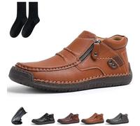 The First Young Shoes Men, Handmade Premium Leather Motorcycle Boots, Anti-Slip Rubber Outsole & Side Zipper for All-Day Comfort (Light Brown,6)