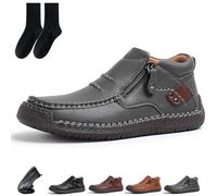 The First Young Shoes Men, Handmade Premium Leather Motorcycle Boots, Anti-Slip Rubber Outsole & Side Zipper for All-Day Comfort (Gray,7)