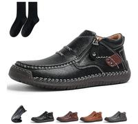 The First Young Shoes Men, Handmade Premium Leather Motorcycle Boots, Anti-Slip Rubber Outsole & Side Zipper for All-Day Comfort (Black,8)
