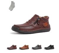 The First Young Shoes Men, Handmade Premium Leather Slip On Driving Boots, for Leisure,Walking, Office (Dark Brown,8)
