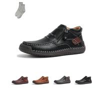 The First Young Shoes Men, Handmade Premium Leather Slip On Driving Boots, for Leisure,Walking, Office (Black,8)