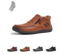 The First Young Shoes Men, Handmade Premium Leather Slip On Driving Boots, for Leisure,Walking, Office (Light Brown,5.5)