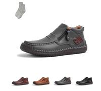 The First Young Shoes Men, Handmade Premium Leather Slip On Driving Boots, for Leisure,Walking, Office (Gray,8.5)