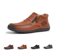 The First Young Shoes Men, Handmade Premium Leather Slip On Driving Boots, for Travels, Outdoor (Brown,10.5)