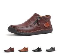 The First Young Shoes Men, Handmade Premium Leather Slip On Driving Boots, for Travels, Outdoor (Coffee,9)