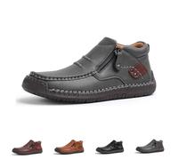 The First Young Shoes Men, Handmade Premium Leather Slip On Driving Boots, for Travels, Outdoor (Gray,8.5)