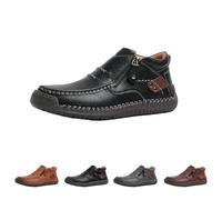 The First Young Shoes Men, Handmade Premium Leather Slip on Driving Boots Travel & Outdoor (Black,10)