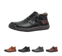 The First Young Shoes Men, Handmade Premium Leather Slip on Driving Boots Travel & Outdoor (Black,8)