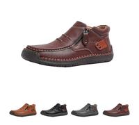 The First Young Shoes Men, Handmade Premium Leather Slip on Driving Boots Travel & Outdoor (Dark brown,10)