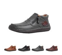 The First Young Shoes Men, Handmade Premium Leather Slip on Driving Boots Travel & Outdoor (Grey,8)