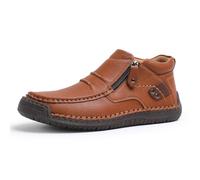 The First Young Shoes Men, Handmade Premium Leather Slip on Driving Boots Travel & Outdoor (Light Brown,6.5)