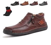 The First Young Shoes Men,Handmade Premium Leather Slip-On Driving Boots,Wide Toe for Casual,Travel & Outdoor(Dark Brown,8 UK)