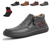 The First Young Shoes Men,Handmade Premium Leather Slip-On Driving Boots,Wide Toe for Casual,Travel & Outdoor(Grey,8.5 UK)