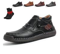 The First Young Shoes Men,Handmade Premium Leather Slip-On Driving Boots,Wide Toe for Casual,Travel & Outdoor(Black,6 UK)