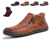 The First Young Shoes Men,Handmade Premium Leather Slip-On Driving Boots,Wide Toe for Casual,Travel & Outdoor(Light Brown,7 UK)