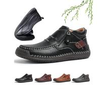 The First Young Shoes Men,Hillde Shoes with Side Zipper for Men, Men's Leather Handmade Platform Shoe Ankle Chukka Boots Slip on Loafers for Hiking Driving Moccasin Shoe (Black,45EU)