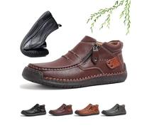 The First Young Shoes Men,Hillde Shoes with Side Zipper for Men, Men's Leather Handmade Platform Shoe Ankle Chukka Boots Slip on Loafers for Hiking Driving Moccasin Shoe (Red,40EU)