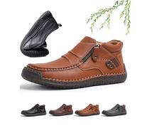 The First Young Shoes Men,Hillde Shoes with Side Zipper for Men, Men's Leather Handmade Platform Shoe Ankle Chukka Boots Slip on Loafers for Hiking Driving Moccasin Shoe (Brown,46EU)