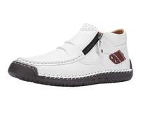 The First Young Shoes Men, Men’s Handmade Premium Leather Slip-On Boots, for Outdoor &Travel (White,46)