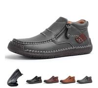 The First Young Shoes Men, Men’s Handmade Premium Leather Slip-On Driving Boots for Travel & Outdoors (Gray,9)