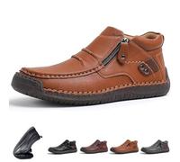 The First Young Shoes Men, Men’s Handmade Premium Leather Slip-On Driving Boots for Travel & Outdoors (Orange,8.5)
