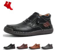 The First Young Shoes Men, Men’S Handmade Premium Leather Slip-On Driving Boots Travel & Outdoor(Black,6.5 UK)