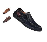 The First Young Shoes Men, Men’s Handmade Premium Leather Slip-On Driving Boots Travel & Outdoor(Black,US6.5)
