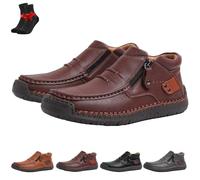 The First Young Shoes Men, Men’S Handmade Premium Leather Slip-On Driving Boots Travel & Outdoor(Brown,8.5 UK)